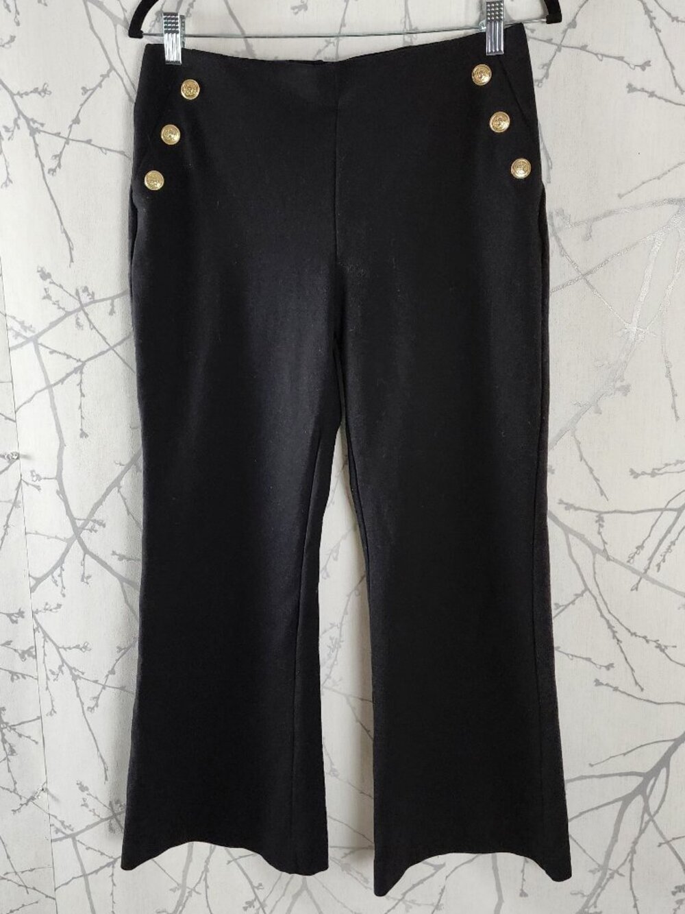 Chicos Black Ponte Knit Pull On Mid Rise Flare Ankle Pants